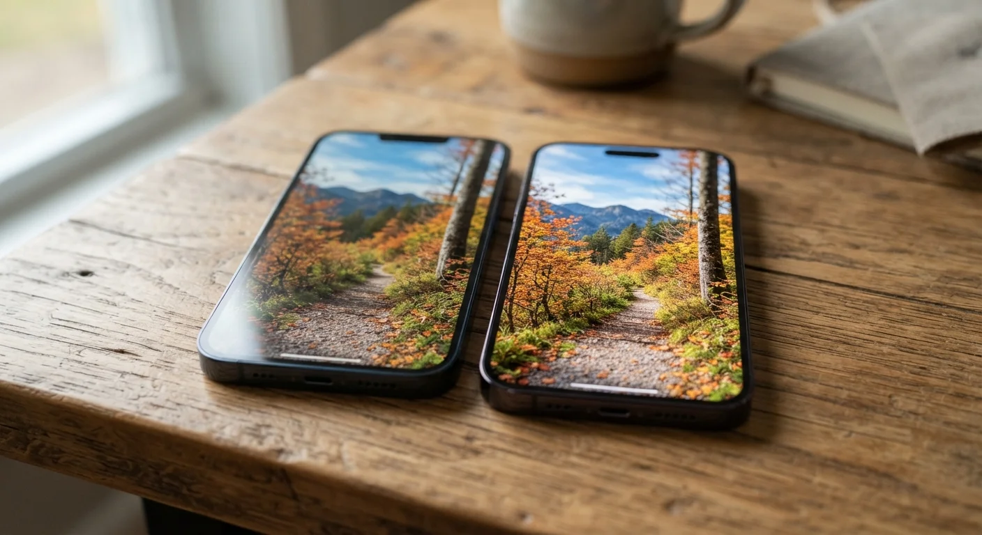 Two smartphones side by side showing the same photo at different display resolutions for comparison