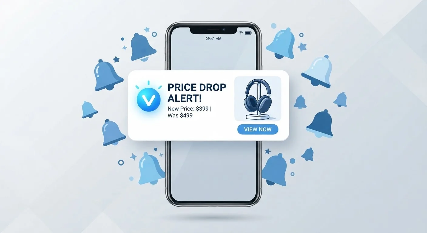 Smartphone screen showing a price drop alert notification for a tracked product